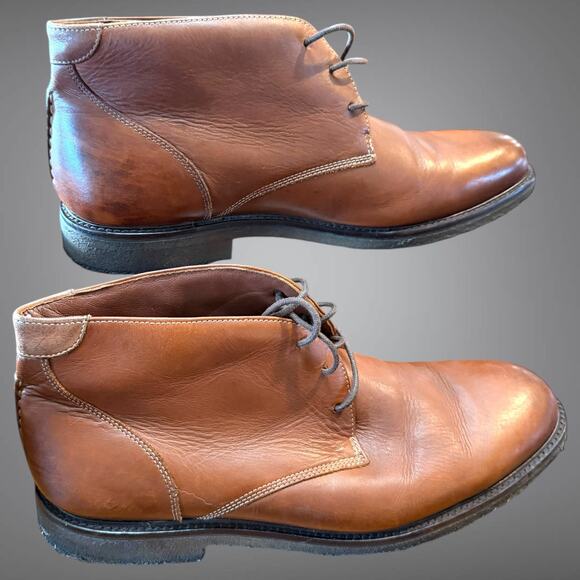 Men's JOHNSTON & MURPHY Copeland Red Brown Oiled Leather Chukka Boots - Picture 4 of 10